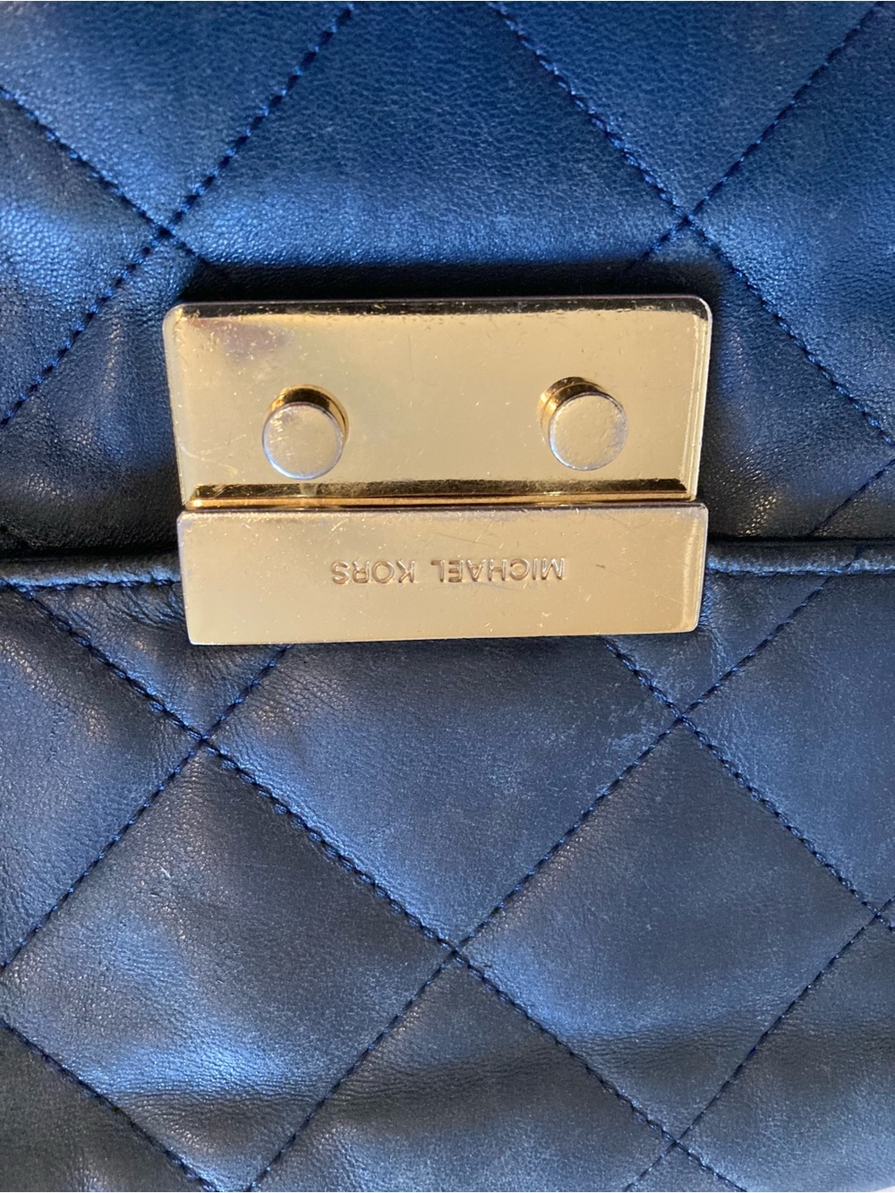 Michael Kors Quilted Navy BlueCrossbody with Gold Chain - Picture 5 of 12